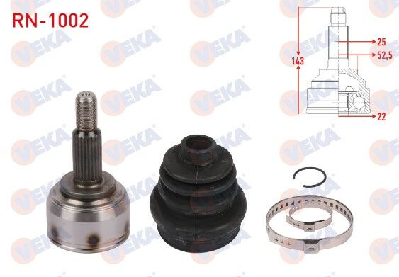 Megane 4-IV Ön Sol Dış Aks Kafası (Dış Freze:25 İç Freze:22) 1.6 16V H4M 391002304R -Veka