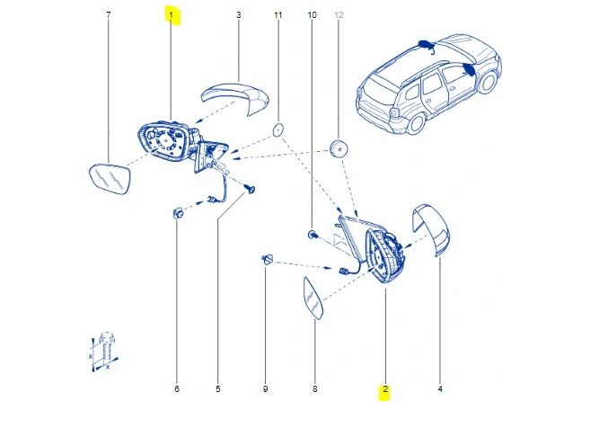 Duster 2-II Sol Dikiz Aynası Elektrikli (Kapaksız-Camsız) (2018-2024) 963021679R - Renault Mais