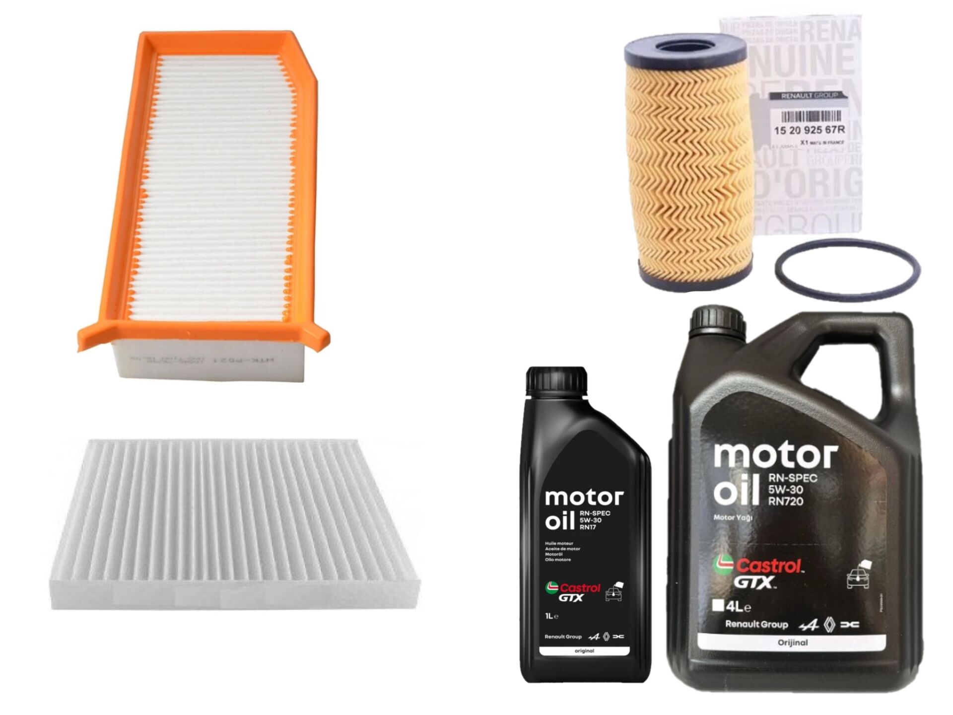 Duster 2-II Yağ Bakım Seti 1.5 Dci K9K 2018-> (Motor Yağı+Yağ+Hava +Polen Filtresi )