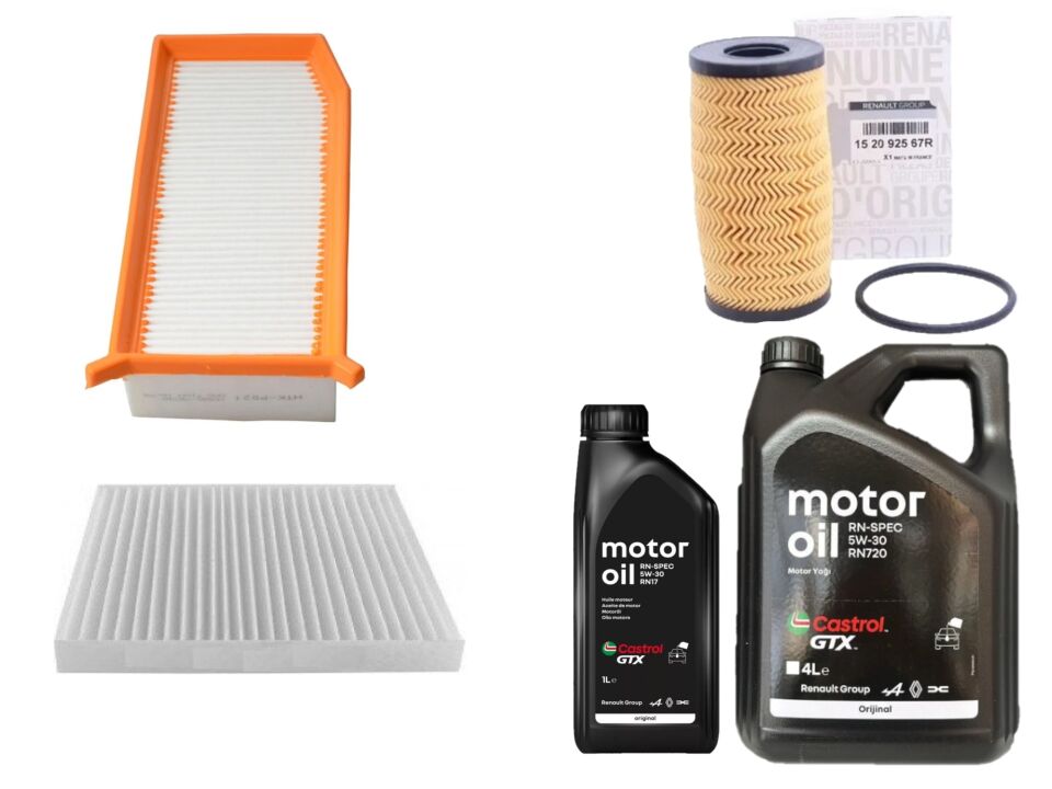 Duster 2-II Yağ Bakım Seti 1.5 Dci K9K 2018-> (Motor Yağı+Yağ+Hava +Polen Filtresi )
