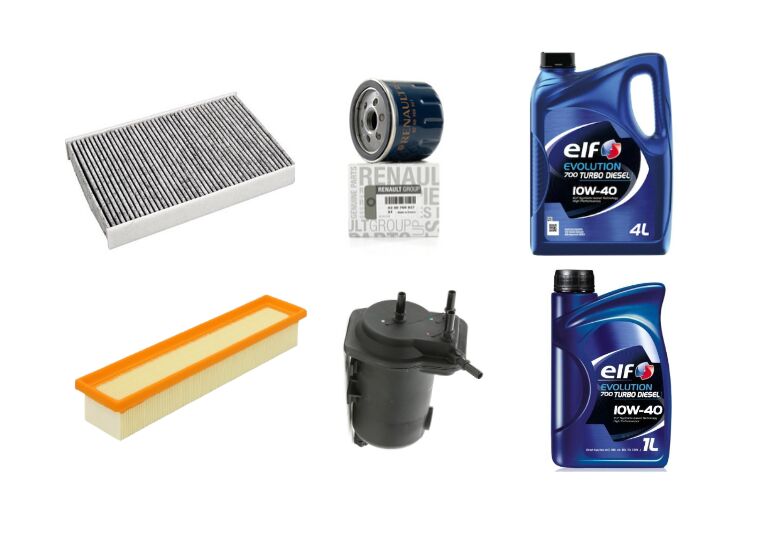 Kangoo 2-II Yağ Bakım Seti 1.5 Dci K9K (2003-2012) (Motor Yağı+Yağ+Hava+Polen +Mazot Filtre)