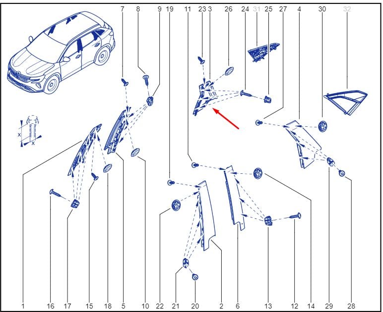 Austral Sağ Kapı Arka Direk Bandı 2022-> 822342795R -Renault Mais