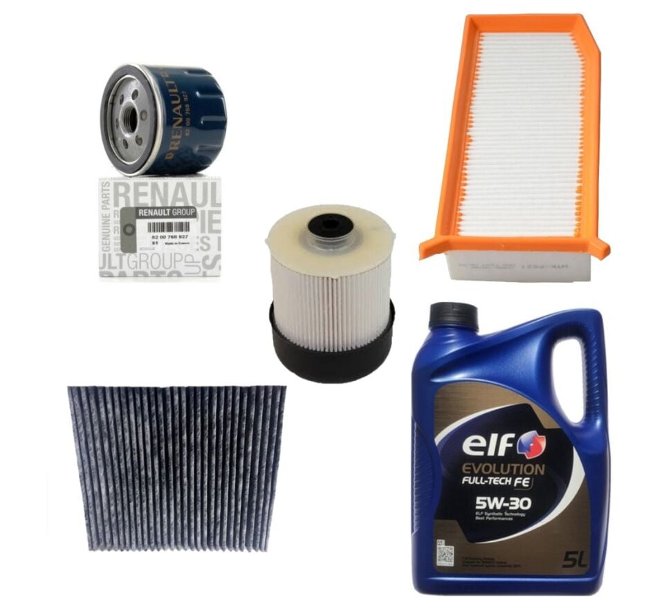 Logan Sandero 2-II Yağ Bakım Seti 1.5 Dci K9K (2013-2020) (Motor Yağı+Yağ+Hava+Polen+Mazot Filtre)
