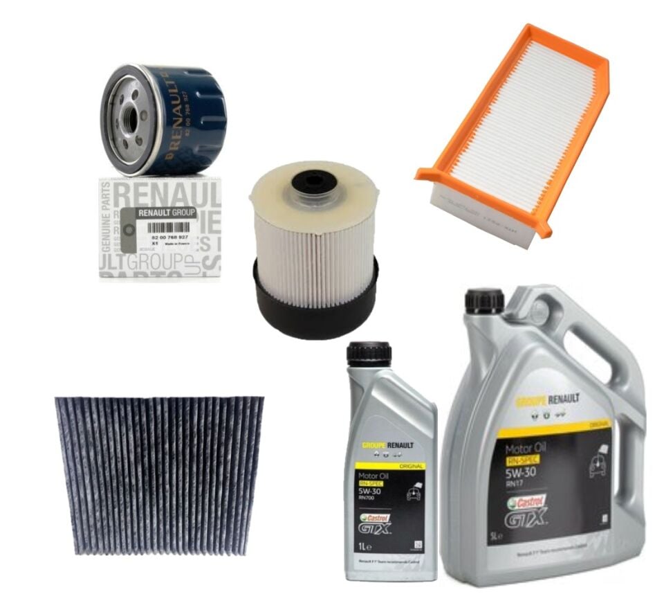 Logan Sandero 2-II Yağ Bakım Seti 1.5 Dci K9K (2013-2020)(Motor Yağı+Yağ+Hava+Polen+Mazot Filtre)