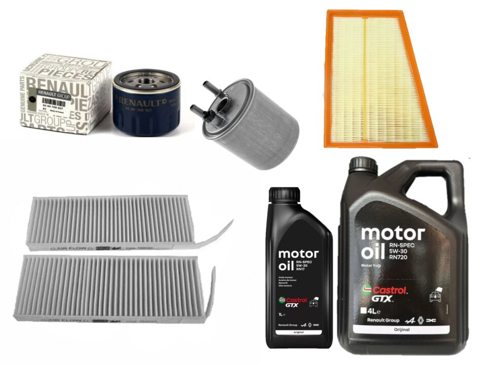 Kangoo 3-III Yağ Bakım Seti 1.5 Dci K9K  (2013-2020) (Motor Yağı+Yağ+Hava+Polen+ Mazot Filtre )