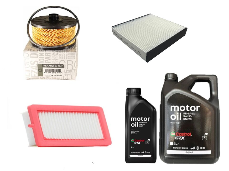 Clio 5-V Captur 2-II Yağ Bakım Seti 1.3 Tce H5H 2020-> (Motor Yağı+Yağ+Hava+ Polen Filtre )