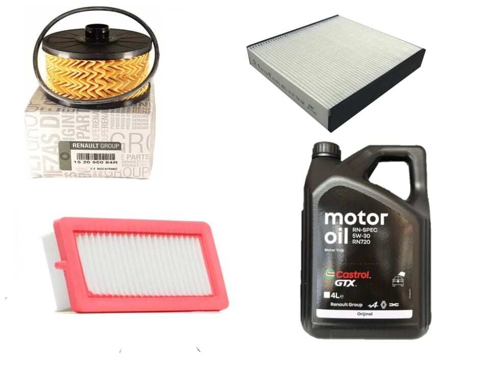 Clio 5-V Captur 2-II Yağ Bakım Seti 1.0 Tce H4D 2020-> (Motor Yağı+Yağ+Hava+Polen Filtre )