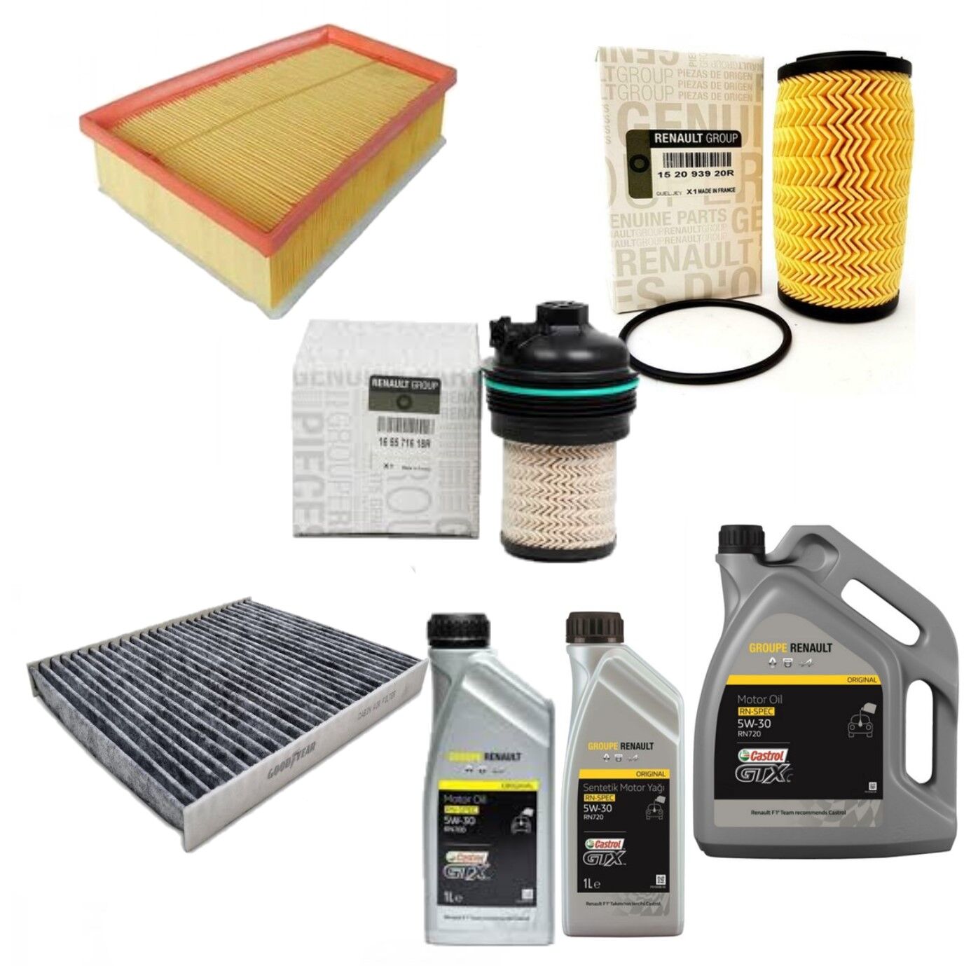 Megane 4-IV Talisman Yağ Bakım Seti 1.6 Dci R9M 2016-> (Motor Yağı+Yağ+Hava+Polen+Mazot Filtre )