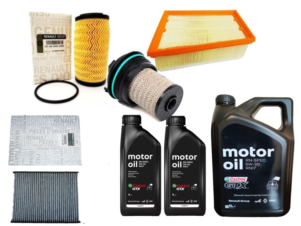 Megane 4-IV Talisman Yağ Bakım Seti 1.6 Dci R9M 2016-> (Motor Yağı+Yağ+Hava+Polen+Mazot Filtre )
