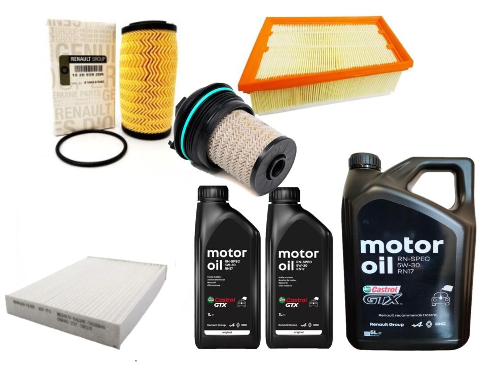 Megane 4-IV Talisman Yağ Bakım Seti 1.6 Dci R9M 2016-> (Motor Yağı+Yağ+Hava+Polen+Mazot Filtre)