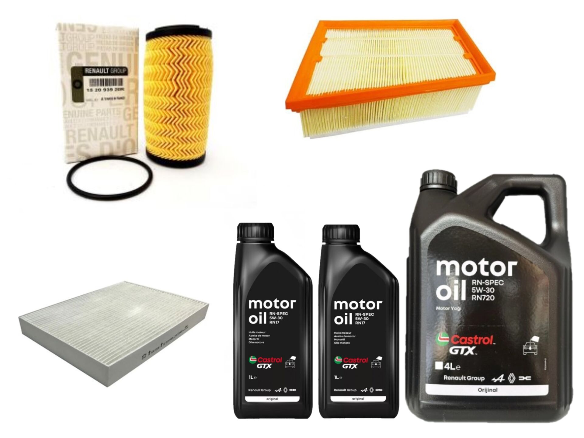Megane 4-IV Talisman Yağ Bakım Seti 1.6 Dci R9M 2016-> (Motor Yağı+Yağ+Hava+Polen Filtre)
