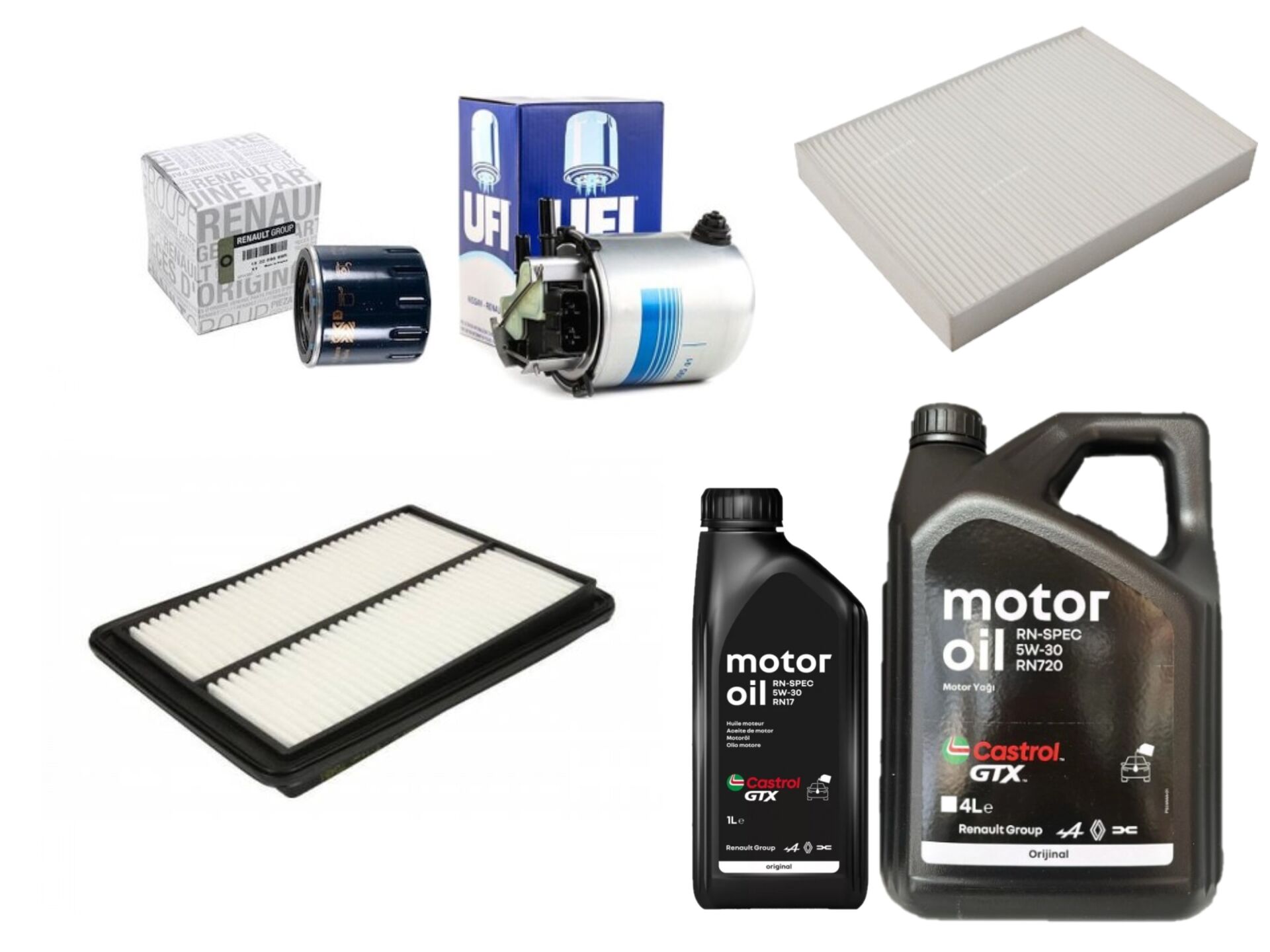 Kadjar Yağ Bakım Seti 1.5 Dci K9K (2013-2022) (Motor Yağı+Yağ +Hava+Polen +Mazot Filtre)