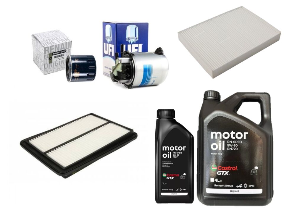 Kadjar Yağ Bakım Seti 1.5 Dci K9K (2013-2022) (Motor Yağı+Yağ +Hava+Polen +Mazot Filtre)