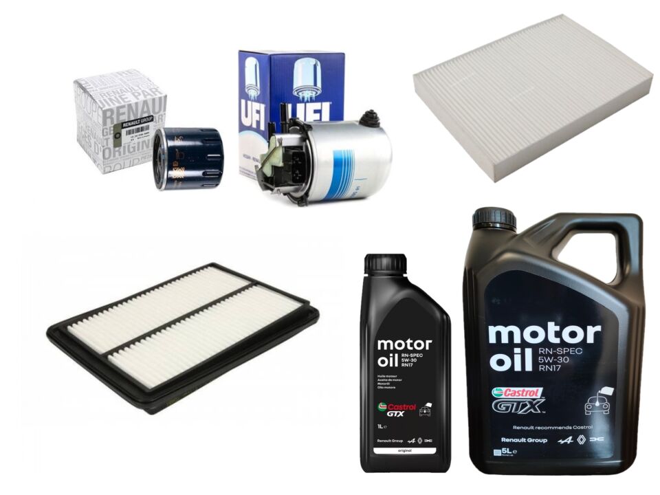 Kadjar Yağ Bakım Seti 1.5 Dci K9K (2013-2022) (Motor Yağı+Yağ +Hava+Polen +Mazot Filtre)