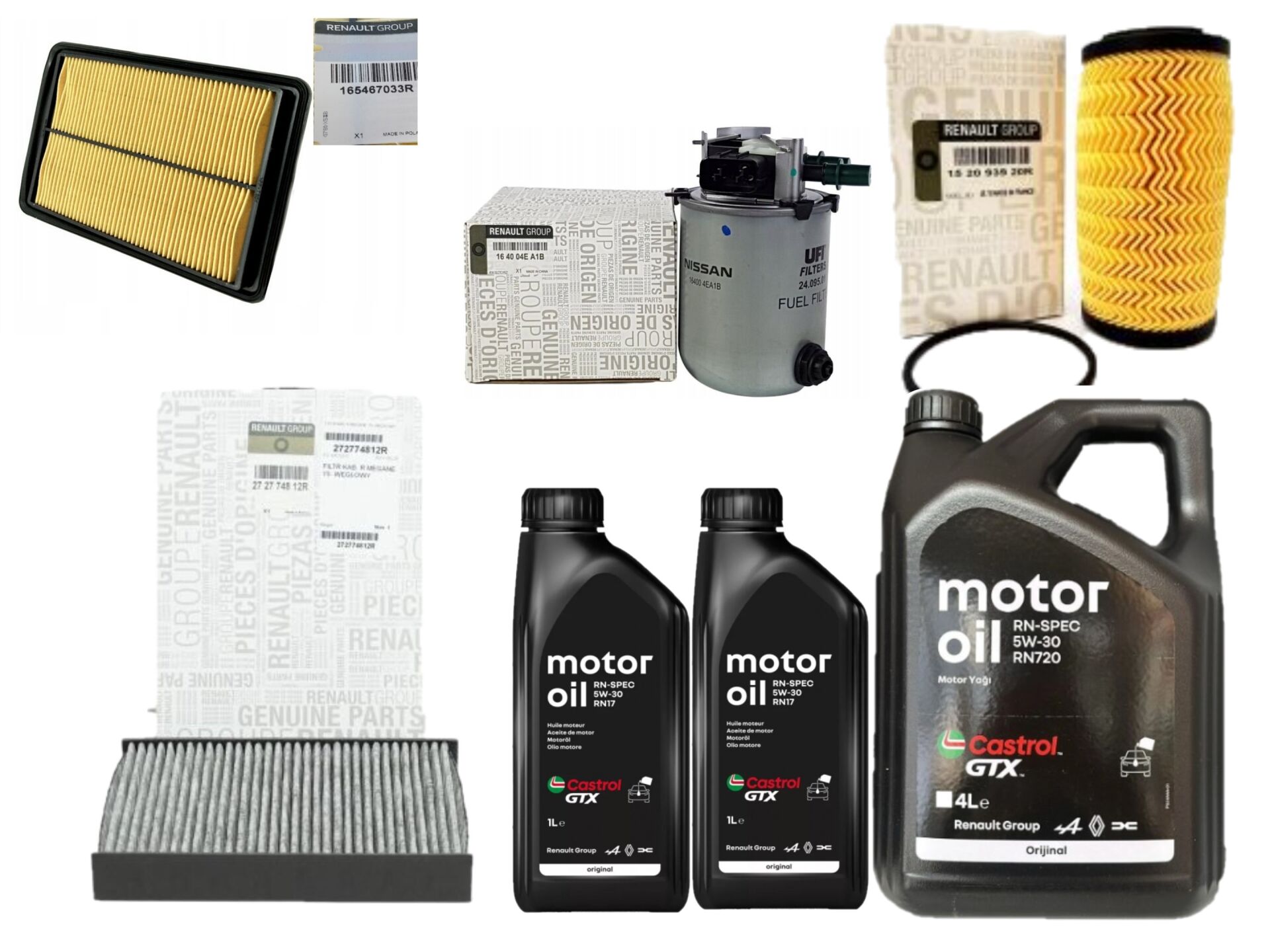 Kadjar Yağ Bakım Seti 1.6 Dci R9M (2013-2022) (Motor Yağı+Yağ+Hava+Polen+Mazot Filtre)