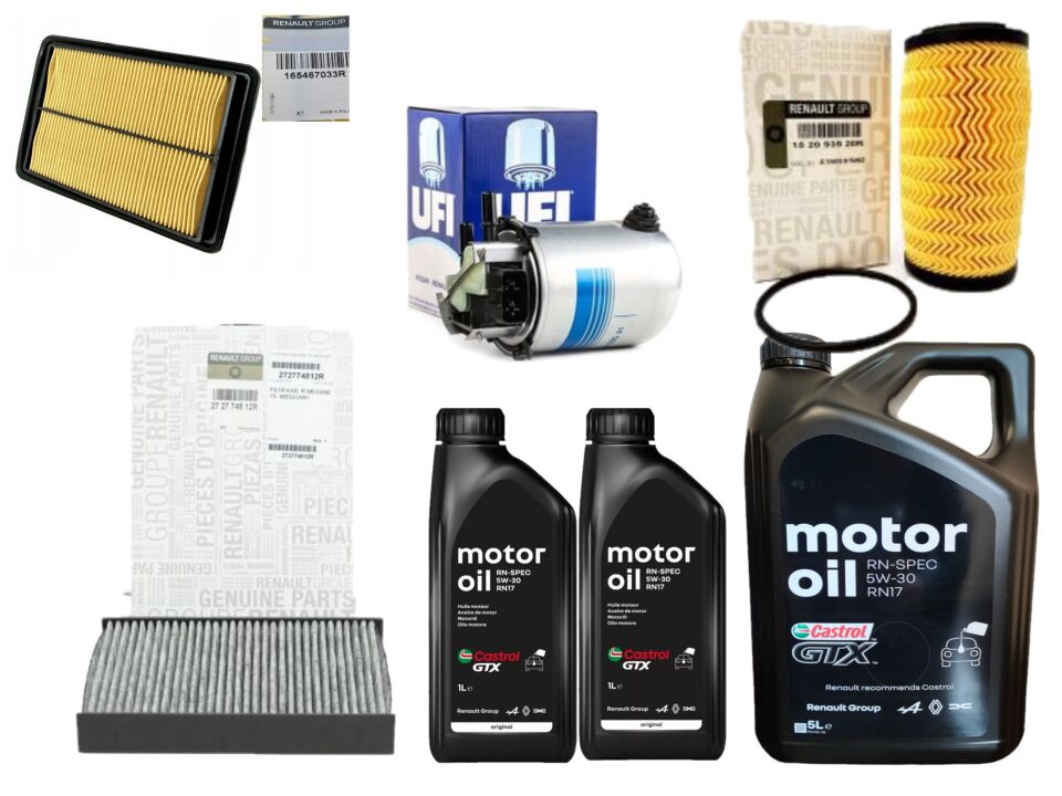 Kadjar Yağ Bakım Seti 1.6 Dci R9M (2013-2022) (Motor Yağı+Yağ+Hava+Polen + Mazot Filtre)