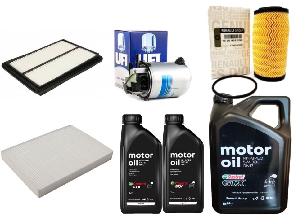 Kadjar Yağ Bakım Seti 1.6 Dci R9M (2013-2022) (Motor Yağı+Yağ +Hava+Polen +Mazot Filtre)