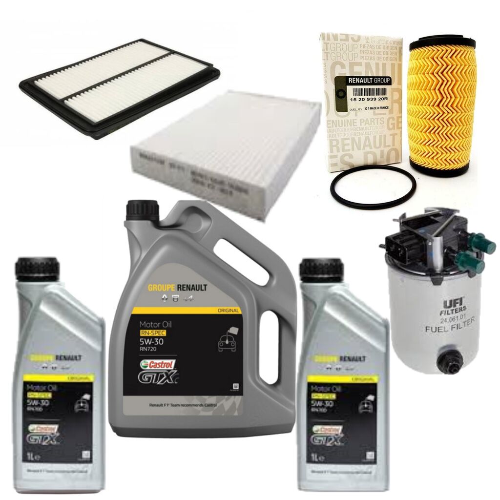 Kadjar Yağ Bakım Seti 1.6 Dci R9M (2013-2022) (Motor Yağı+Yağ +Hava+Polen +Mazot Filtre)